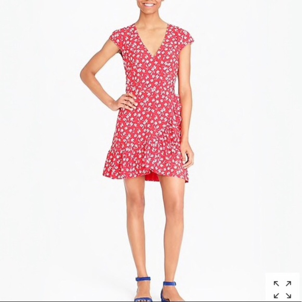 J. CREW FACTORY | Red Floral Faux Wrap Dress 2 - Picture 2 of 10